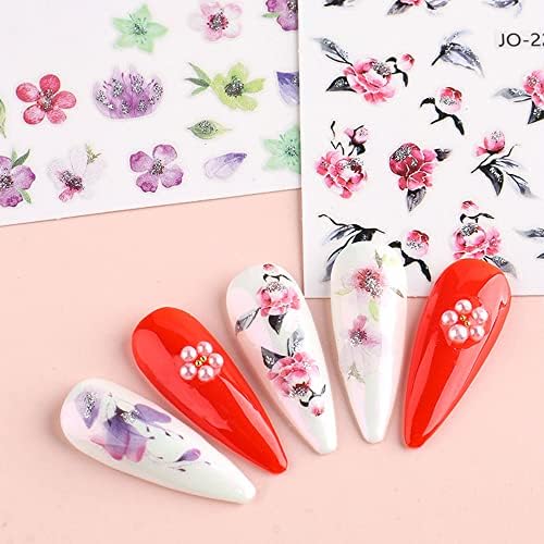 Adesivos de unhas de flor 3d para mulheres flores coloridas decalques de unhas floral adesivos de arte floral adesivos de