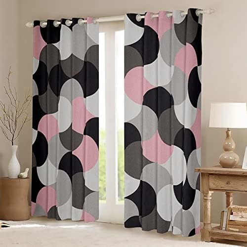 Cortinas de janela do círculo geométrico, cortina de design abstrato moderno, cortinas de janela rosa e branca para crianças adolescentes meninos jovens, quarto moderno decorativo, cortina de arte criativa, 42wx63l