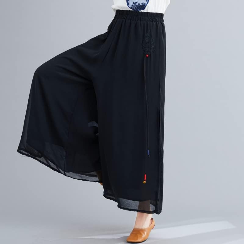 Uktzfbctw primavera verão zen algodão calça de perna larga mulher mulher étnica casual casual estilo chinês cintura calça
