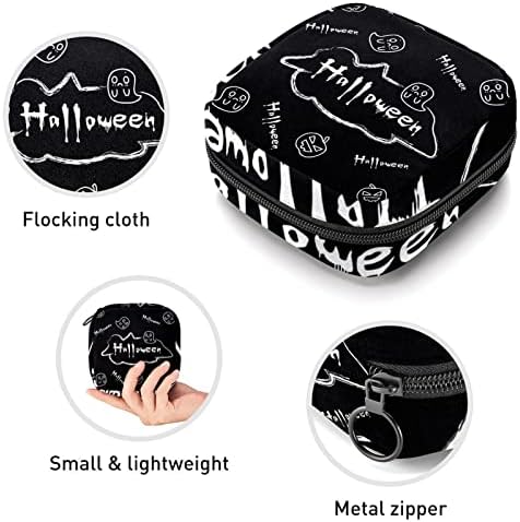 Bolsa de armazenamento de guardanapos sanitários de Oryuekan, bolsas de zíper menstrual reutilizável portátil, bolsa de armazenamento de tampões para mulheres meninas, Halloween Doodle Cartoon Pumpkin