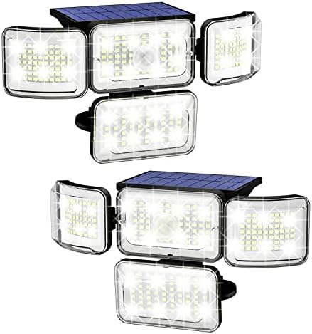 Ruaopr 2pack luzes externas solares, 288 luzes do sensor de movimento de LED, 4 cabeças de grande angular para a parede de inunda