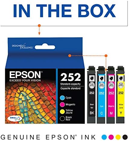 EPSON T252 Durabrite Ultra Ink Capacidade Pacote de combinação de cartucho preto e colorido para impressoras de força de trabalho Epson selecionadas