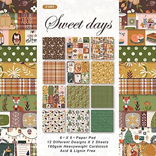 Yarumi Scrapbook Paper Pad, Scópio de scrapbook de outono de 6 x 6, 24 lençóis Florals Dots Cardstock Pad Pad Fox Pattern Pattern