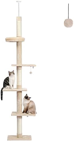 PETEPELA CAT TOWER Torre de 5 camadas ao teto Altura da árvore de gato ajustável, árvore de escalada alta de gatos com postagem