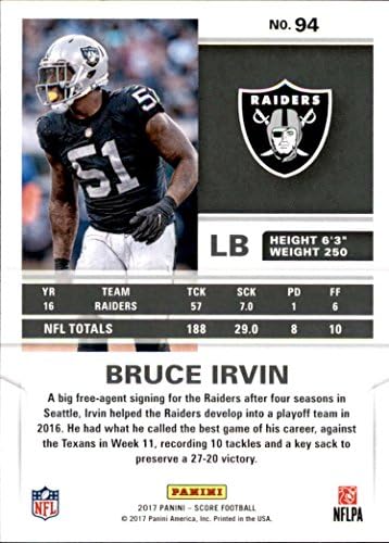 Pontuação de 2017 94 Bruce Irvin Oakland Raiders Card