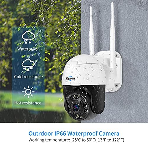 HisEeu 【5x Zoom óptico, câmera de segurança de 2k】 pan/inclinação/zoom, câmera de vigilância de wifi ao ar livre de 3 megapixels,