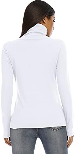 Camiseta de gola alta feminina de manga longa da direita