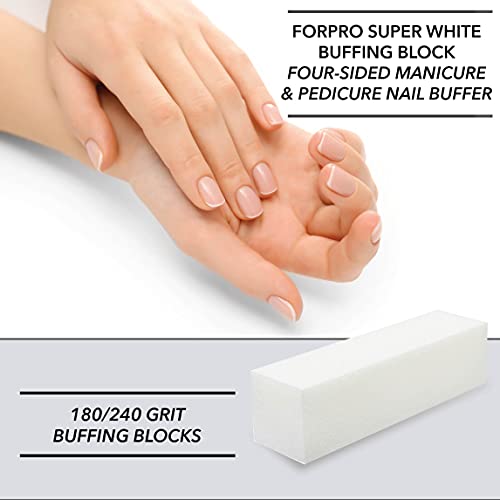 Bloco de Buffing FORPRO, Super White, grão 180/240, manicure de quatro lados e tampão de unha de pedicure, 3,75 ”L x