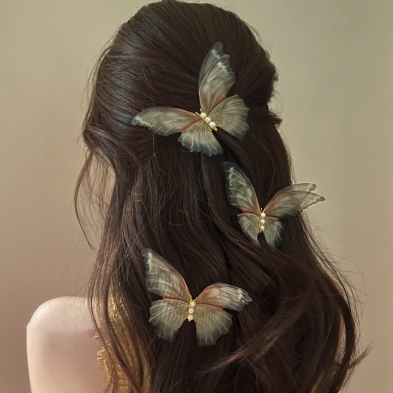 Kimuwhi 2pcs/conjunto de cabelos de borboleta clipes de pérolas de cabelo acessórios para mulheres meninas cabelos