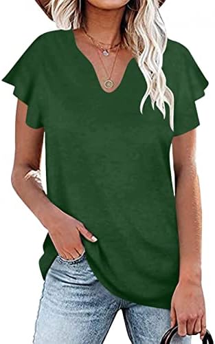 Mangas de pétalas femininas Tops v pesco