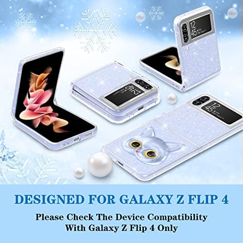 Toycamp Shiny Clear Cat Case com dobradiça para Samsung Galaxy Z Flip 4 5G Cute Glitter Glitter Sparkle Luxury 3D Design Women