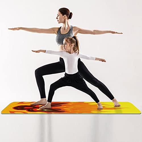 Exercício e fitness de espessura sem escorregamento 1/4 tapete de ioga com crânio de fogo flamejante impressão laranja amarela