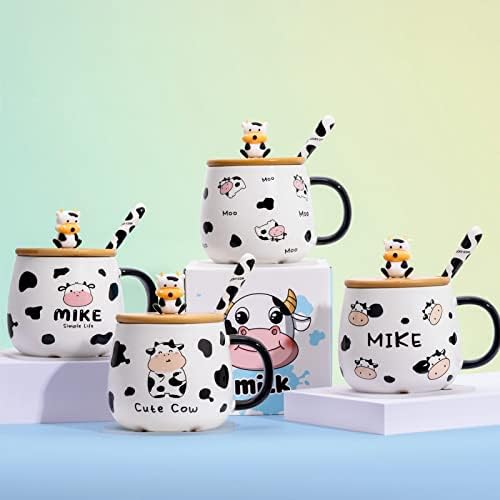 Caneca de café de vaca fofa de shendong com lindagem adorável, montanha -russa e colher kawaii, presentes para estampas de vaca,