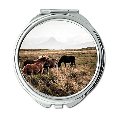 Espelho, espelho compacto, campo de cavalaria animal, espelho de bolso, espelho portátil