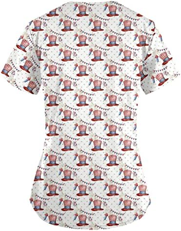 Camisa de bandeira americana para mulheres camisa patriótica Vintage USA T-shirt Manga curta 4 de julho Tee Tops com bolsos