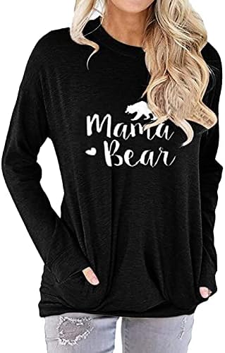 Vaise feminino mama urso camisa casual túnicas de manga longa mama urso moletom com bolsos