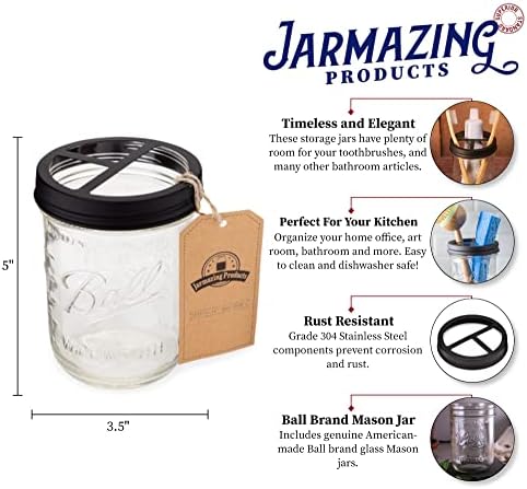 Jarmazing Products Mason Jar dentes de dentes-preto-com jarra de pedreiro de 16 onças-feita de aço inoxidável à prova de ferrugem