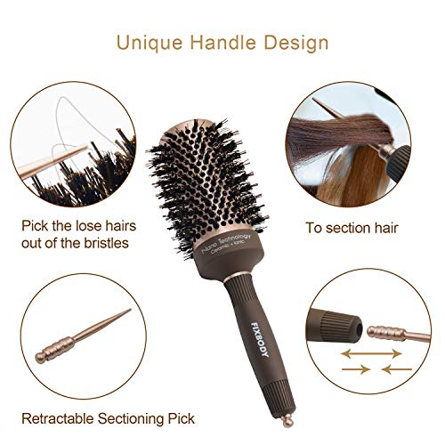 Fix WodyBody Boar Corre o escova redondo de cabelo, cerâmica térmica e tecnologia iônica nano para secagem de sopro