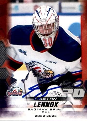 Tristan Lennox assinou 2022/23 Saginaw Spirit Team emitiu Cartão OHL - Hóquei cortada cartões autografados