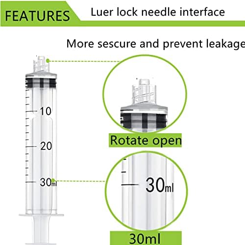 2pcs 30ml seringas plásticas e 2pcs de agulha rlupta Luer Luer 14ga x 10 , ótima para laboratórios científicos, medindo e reabastecimento