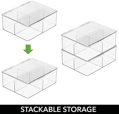 Mdesign plástico empilhável Bin Storage Bin com tampa articulada, 4 compartimentos divididos para organizar a sala de jogos,
