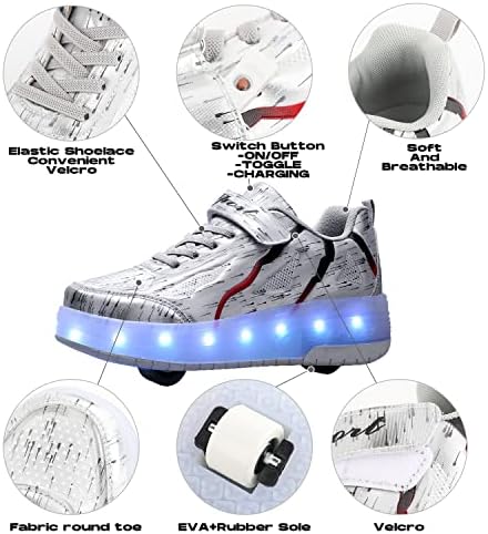 Bfoel Kids Roller patins Sapatos iluminados com sapatos de rodas duplas LED SNEAKERS DE ROLOS DE CARGA USB PARA MENINAS MENINAS