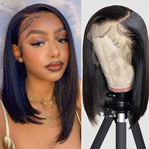 Bob Wig Human Hair 13x4 HD reta Lace Front Wigs para mulheres negras 180% de densidade pré -arrancada com cabelos de bebê curto