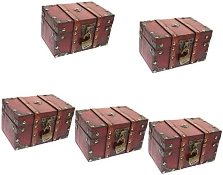 Zerodeko 5pcs caixa de madeira jóia vintage decorativa e tesouro Antigo tampa grande gabinete multifuncional de gabinete