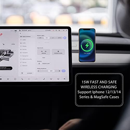 Montagem de carregador de carro sem fio dobrável mehidfy dobrável, 15w Acessórios de ímã de carregamento rápido Suporte de telefone do carro para Tesla Modelo 3/X/Y/S, compatível com magsafe e iPhone 12/12/14