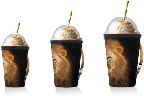 Manga de café gelada reutilizável de leão com manga de xícara de neoprene para refrigerante, café com leite, chá, bebidas, cerveja