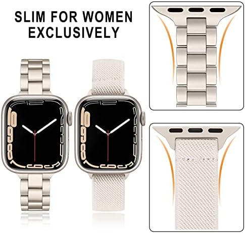 Conjuntos de faixas trumirr para a série Apple Watch Series 8 7 41mm Mulheres da Starlight, 2 pacote de aço inoxidável e sino de aço
