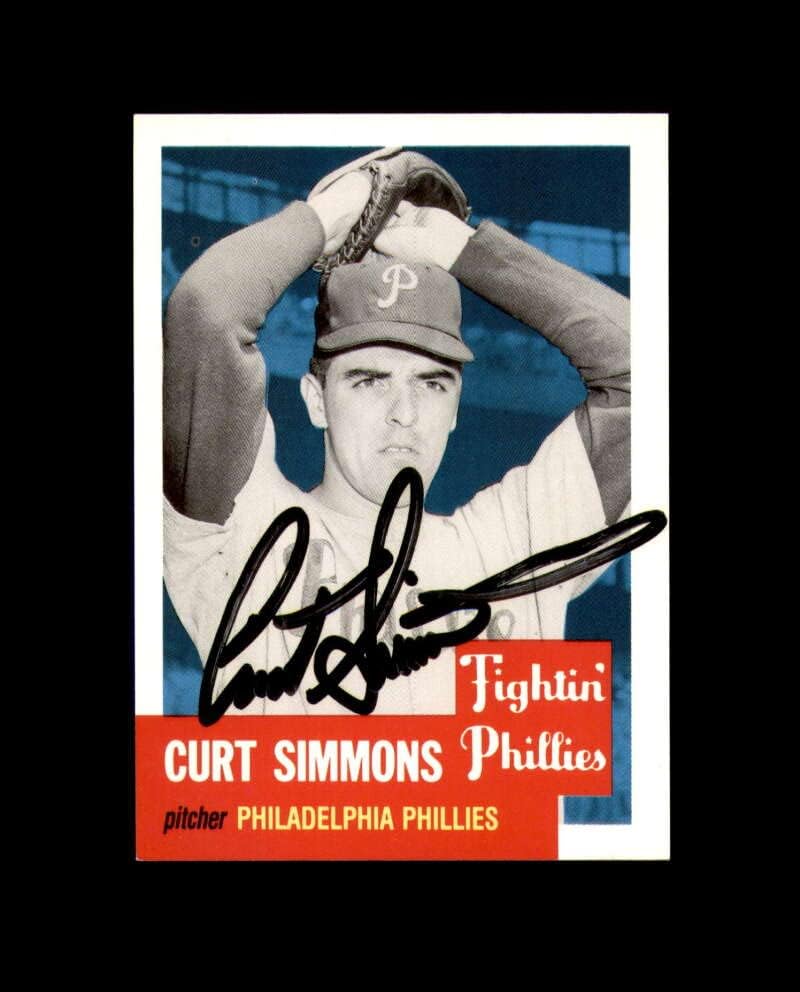Curt Simmons assinado à mão 1991 1953 Topps Archives Philadelphia Phillies Autograph