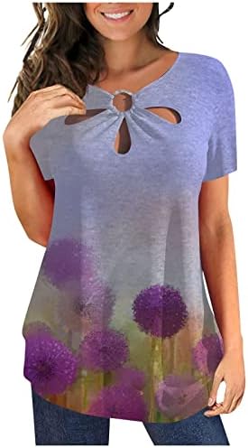 Camisas florais para feminino Hollow Out Crewneck Mangas curtas T-shirt Tops Summer Fashion Slim Fit Tunic Bloups Top