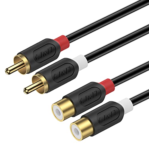 J&D 2 RCA Extension Cable, RCA Cable Gold Gold Plated Audiowave Series 2 RCA Male para 2 RCA Female Sceleo Audio Extension