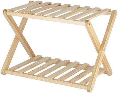 Fuji Boeki 72151 Rack dobrável, largura 17,7 polegadas, altura 12,6 polegadas, natural, 2 níveis, madeira, compatível com caixas internas