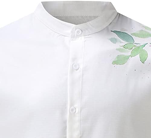 Camisas de linho de algodão beuu para homens, outono de manga comprida Dragonfly Print Camise Casual Tops de praia solta