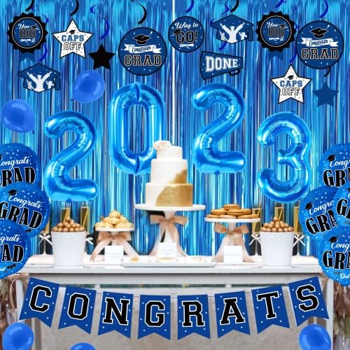 Dazonge Decorações de festa de graduação 2023 - Cortinas marginais de graduação, 2023 balões, banner de graduação e decorações de redemoinho - 2023 Decorações de graduação