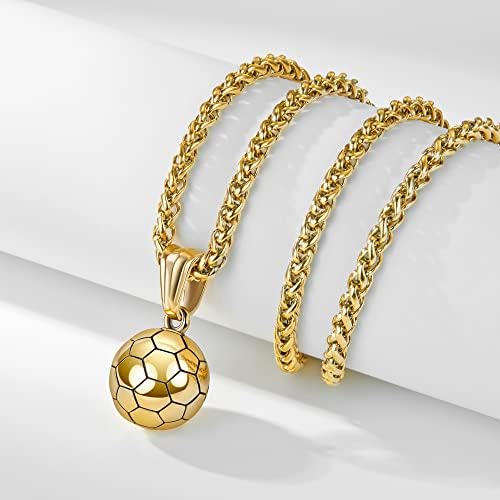 Pingente de colar de bola de futebol de Hanreshe para meninas jóias esportivas 14k colar cruzado de futebol de ouro