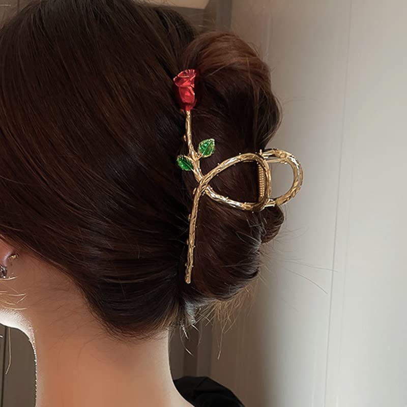 N/A Clipes de cabelo de flor de rosa para mulheres coreanas de costas garras de cabelo de cabelos decoram acessórios de