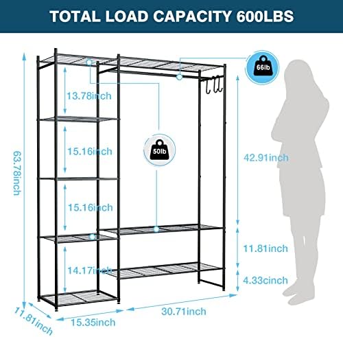 Rack de roupas de Neprock com prateleiras, armário de guarda -roupa portátil para pendurar roupas com hastes suspensas, prateleiras