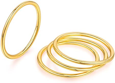 RLMOON 4PCS 14K Gold Batilhing Ringing Anel de ouro 1mm de ouro fino para mulheres Declaração empilhável anel liso Ponteiro