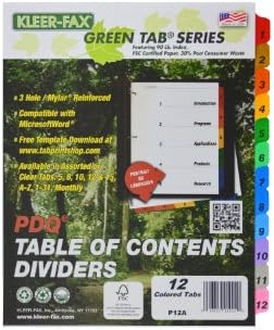 Kleer-FAX PDQ Table Índice Divisores, conjunto de 12 guias, um conjunto, cores variadas