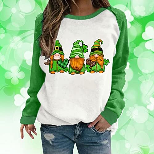 São de São Patrício Sorto Selto Feminino Gnomos Cute Pullove Shamrock camisas impressas de raglan Sleeve Baseball Splicing Tops Bloups