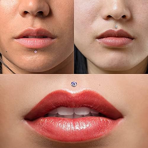 Suprsparkle 24 pcs 16g hipoalergênico aço inoxidável Labret Lip Monroe Medusa Stud Piercing para homens homens 3mm de 3 mm de zircônia