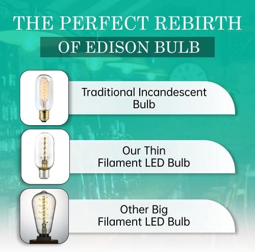 AMDTU LED vintage Edison lâmpada supe Filamento de espiral fino 2700k branco macio e não minimizável T45 Lâmpada