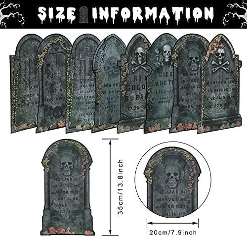 8 peças Halloween Tombstone Cutas de lápide Decoração de lápides de lápides com esqueleto e cruzamento de halloween Cardstock Tombsto