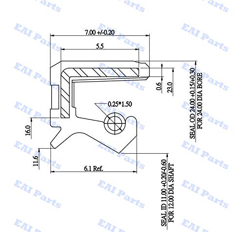 EAI 12mm x 24 mm x 7mm FPM/FKM TC Lip duplo com selo de óleo de mola de aço inoxidável. Comp. /w Viton eixo de vedação