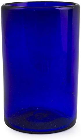 Conjunto artesanal de 6 copos de bebida sólidos vidro azul