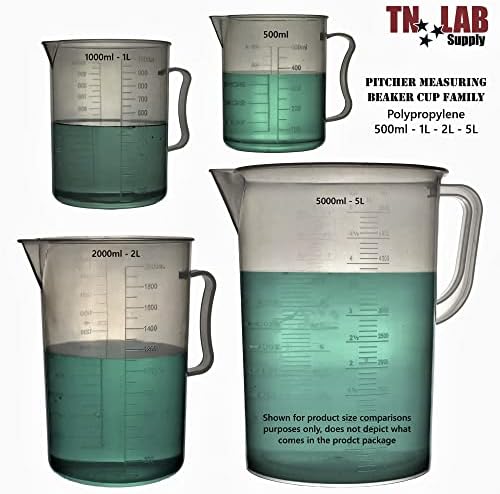 TN LAB BEAT PARRIMER MEDIÇÃO COP CULHO ULTRA-FLONG POLOPLONENE PLÁSTICO DE POLIPLENO Graduado 5000ml 5L detém 5,3 litros