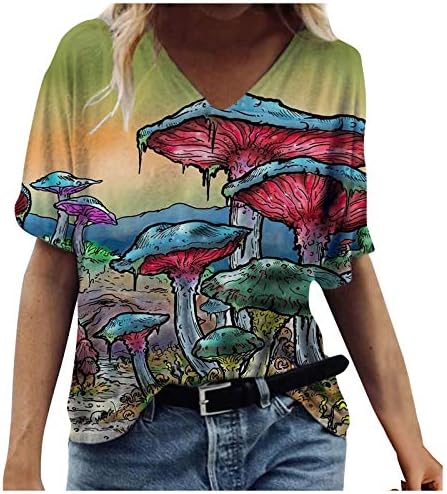 T-shirt de moda de verão feminina pintura colorida animal com tampas gráficas florais V blusas de manga curta de pescoço
